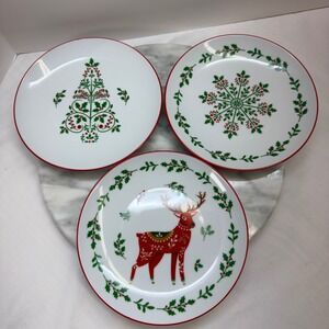 Bee & Willow Christmas Salad App Plates Set of 3 Reindeer Snowflake Tree 7 Inch